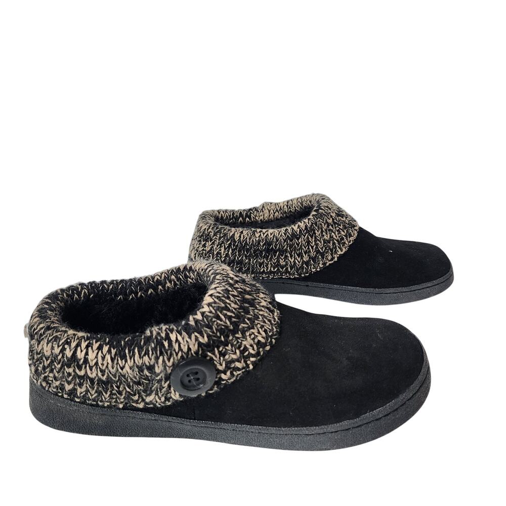 Clarks Sweater Clog Slippers Womens Size 7 Slip On Faux Fur Lined Black Brown